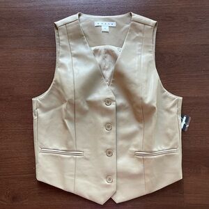 NWT Beige Tan Faux Leather Button Front Vest